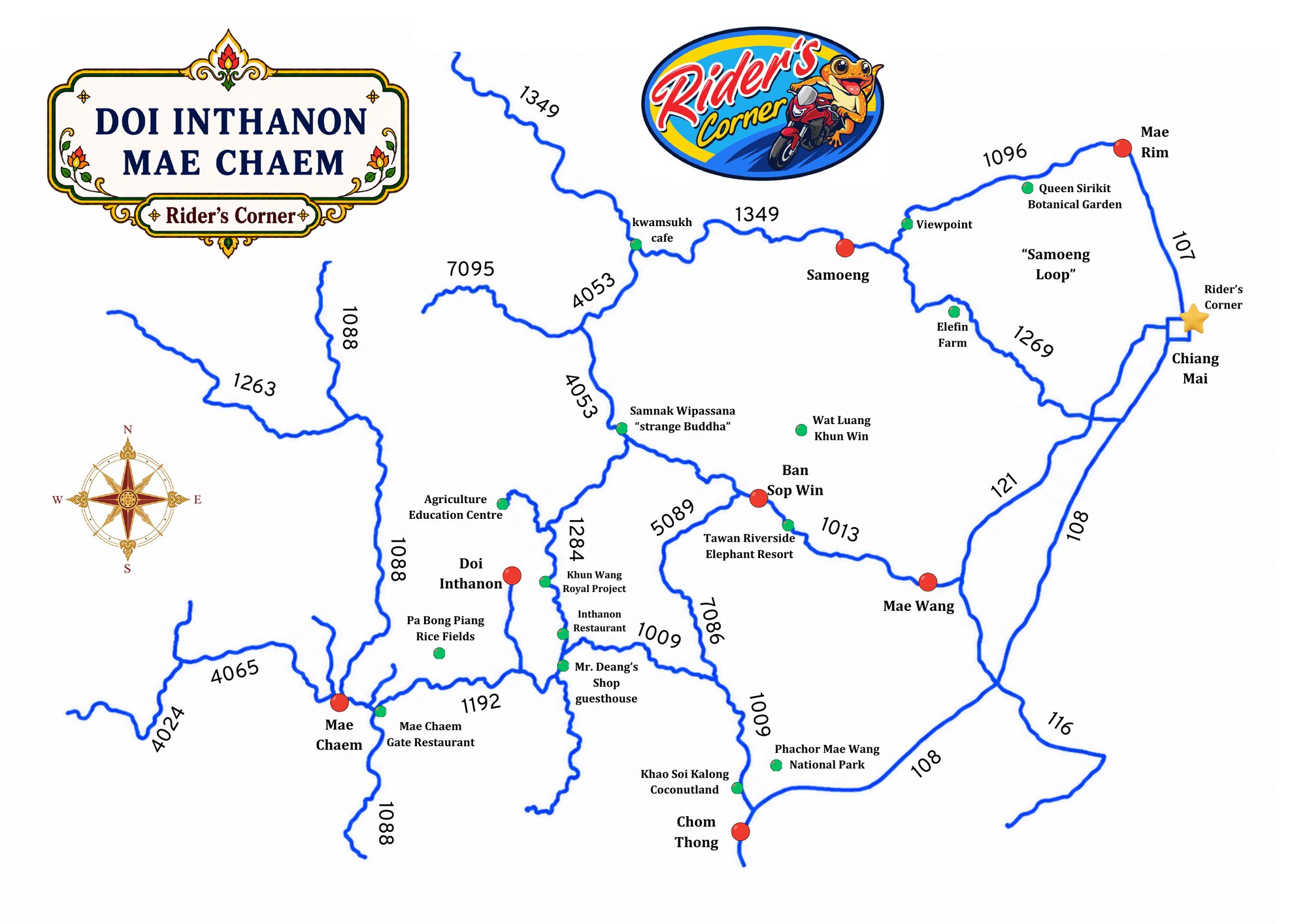 Doi Inthanon hand-drawn motorcycle map