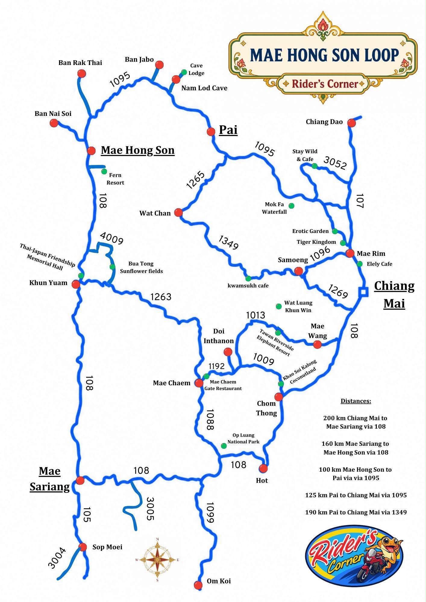 Mae Hong Son hand-drawn motorcycle map