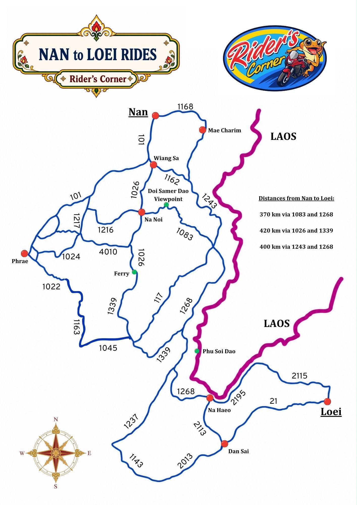 Nan to Loei hand-drawn motorcycle map