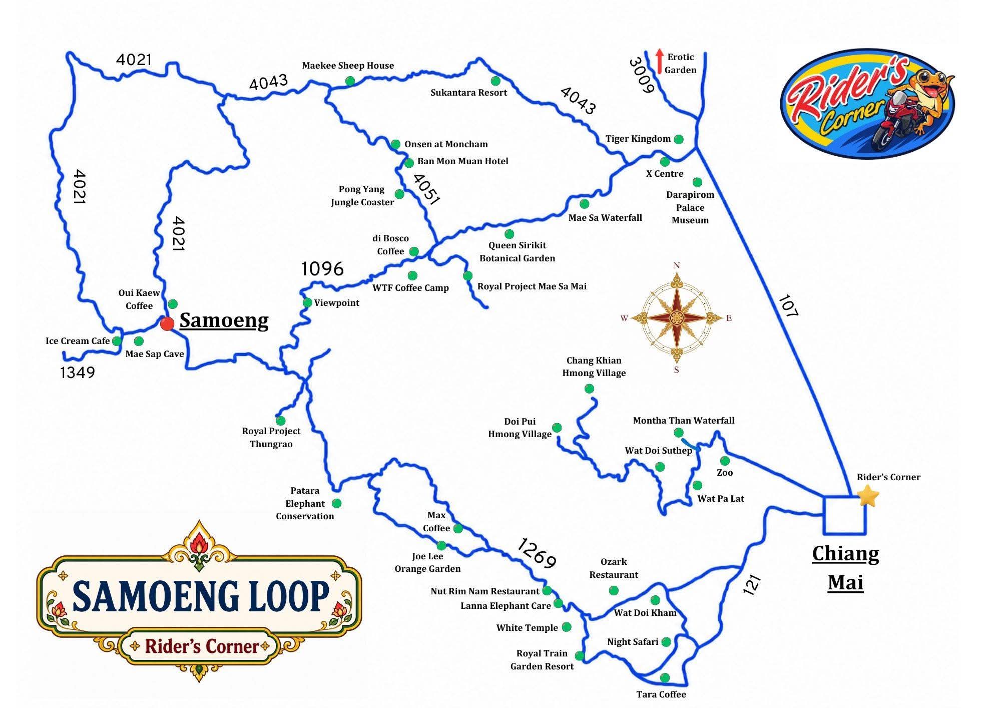 Samoeng Loop hand-drawn motorcycle map